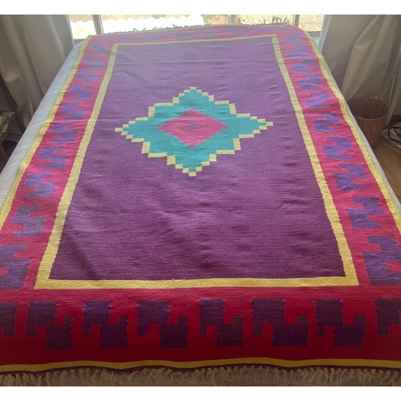 Handwoven Rug 4' X 7' Multi-Color Southwestern Navajo Tribal Native American